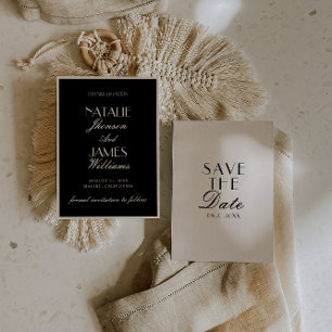 Elegante schwarze cremefarbene Hochzeit im Luxus-C Save The Date