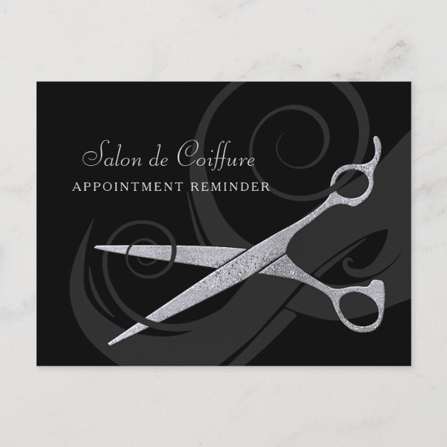Elegante Schwarze Curls Silberschere Ernennung Postkarte (Vorderseite)