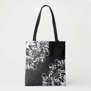 Elegante schwarze Damaskus und weiße Blumenspitze