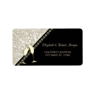 Elegante schwarze Damast-Hochzeitsetikette Adressaufkleber