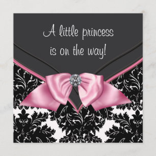 Elegante schwarze Damast-Prinzessin Babyparty Einladung