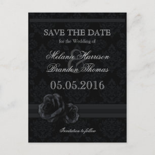 Elegante schwarze Damast Save the Date Postkarten