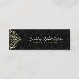 Elegante schwarze Damaststoffe mit Gold Silber Spi Mini Visitenkarte