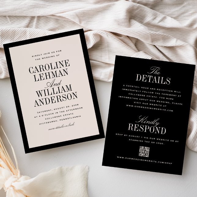 Elegante schwarze doppelseitige Hochzeit  Einladung (Von Creator hochgeladen)