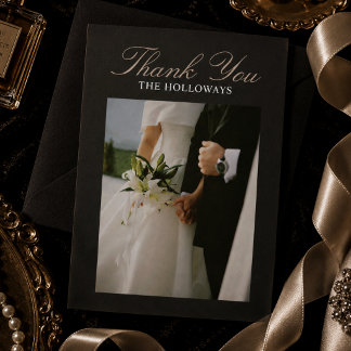 Elegante schwarze Editor-Foto-Hochzeit Danke