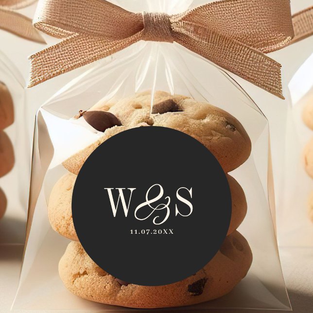 Elegante schwarze Erstehelichtspaare Runder Aufkleber (Von Creator hochgeladen)