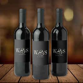 Elegante schwarze Erstehelichtspaare Weinetikett