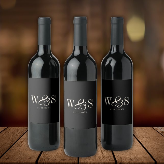 Elegante schwarze Erstehelichtspaare Weinetikett (Von Creator hochgeladen)