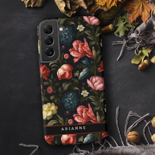 Elegante schwarze Fantasy-Blumenmuster personalisi Samsung Galaxy Hülle