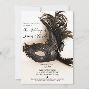 Elegante schwarze Feder-Maskenball-Maske Beige Hoc Einladung
