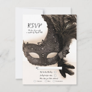 Elegante schwarze Federn-Maskenball-Taufe-Hochzeit Einladung