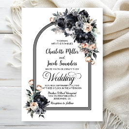 Elegante Schwarze Flora Arch Wedding Einladung