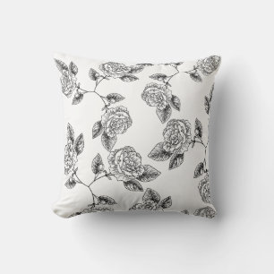 Elegante Schwarze Flora Damask Chic Modern Kissen