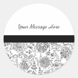 Elegante Schwarze Flora Hochzeitsticker Runder Aufkleber