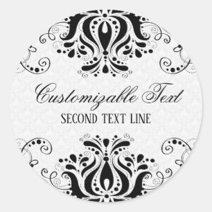 Elegante Schwarze Flora Schnürsenkel & weiße Damas Runder Aufkleber