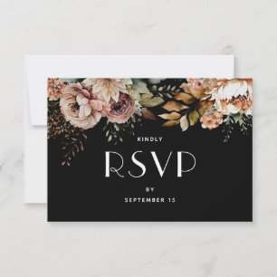 Elegante schwarze florale Boho-Hochzeit Essenswa RSVP Karte