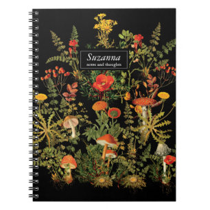 Elegante schwarze florale Botanik Herbst Notizbuch Notizblock