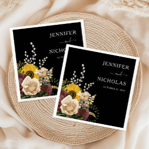 Elegante schwarze florale Hochzeit Serviette