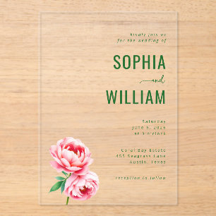 Elegante schwarze florale Pfingstrosen Acryleinladungen