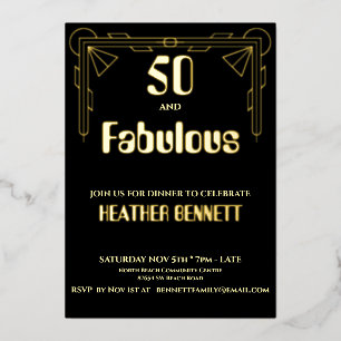 Elegante schwarze Folien-Art-Deco-50-Fabelhafte-Bi Folieneinladung