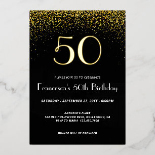Elegante schwarze Folien-Einladung zum 50. Geburts Folieneinladung