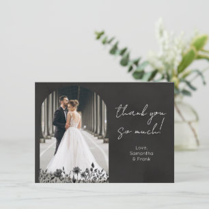 Elegante schwarze Foto-Hochzeit Dankeskarte