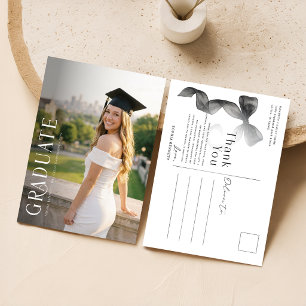 Elegante schwarze Foto-Schleife für Abschluss Dank Postkarte