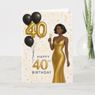 Elegante schwarze Frau Gold 40. Geburtstag Karte