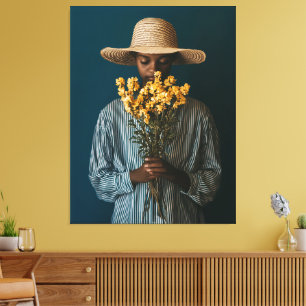 Elegante Schwarze Frau mit Blume Leinwanddruck