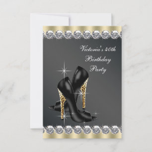 Elegante schwarze Geburtstagsfeier für Frauen Einladung