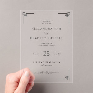 Elegante schwarze geometrische Hochzeitseinladunge Acryleinladungen