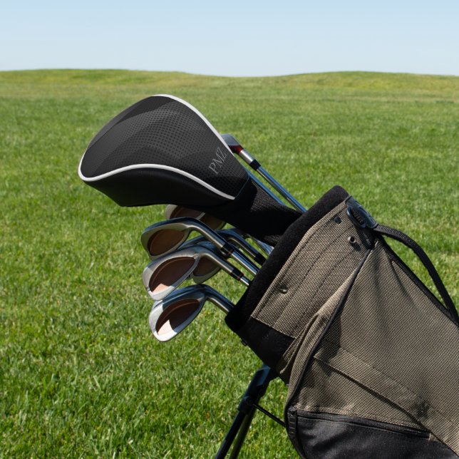 Elegante schwarze geometrische Initialen Golf Headcover (In SItu)