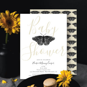 Elegante schwarze Glitter-Schmetterling-Creme-Baby Einladung