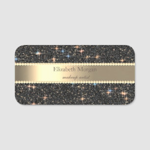 Elegante schwarze Glitter-Sparkle-Streifen-Perlen Namensschild