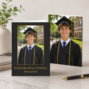 Elegante schwarze Gold-Abschlussfoto  Karte