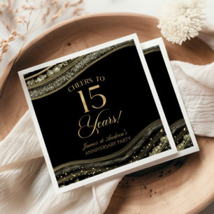 Elegante Schwarze Gold-Achat 15. Hochzeitsjubiläum Serviette
