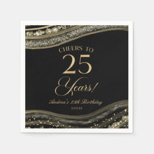 Elegante schwarze Gold-Achat-25.-Geburtstagsfeier Serviette