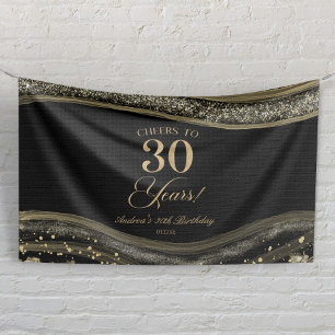 Elegante schwarze Gold-Achat 30. Geburtstagsfeier Banner