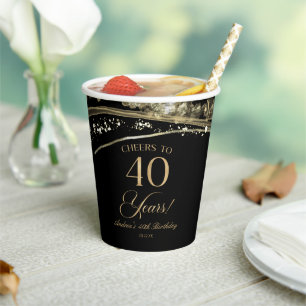 Elegante schwarze Gold-Achat-40-Geburtstagsfeier Pappbecher