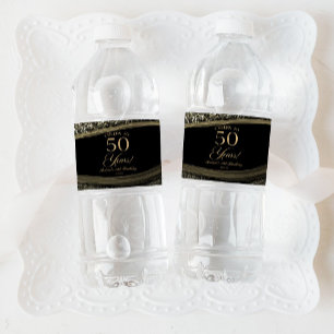Elegante Schwarze Gold-Achat-50-Geburtstagsfeier Wasserflaschenetikett