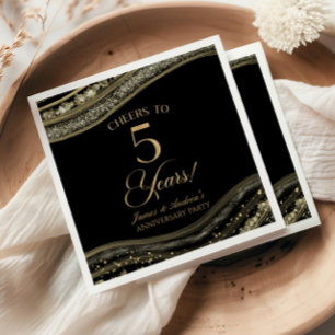 Elegante schwarze Gold-Achat 5. Hochzeitsjubiläums Serviette