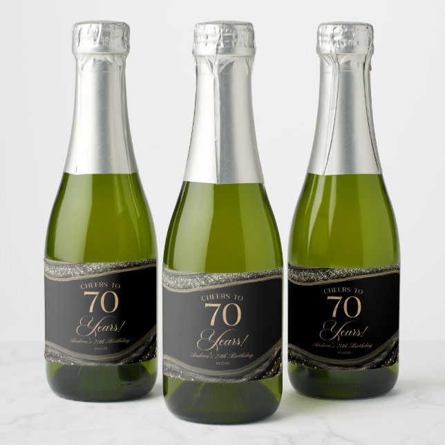 Elegante schwarze Gold-Achat-70.-Geburtstagsfeier (Flaschen)