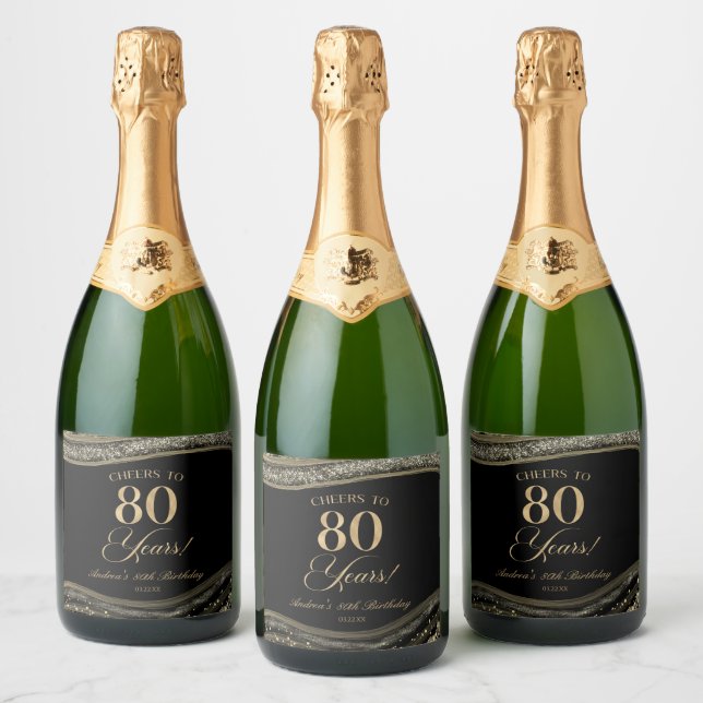 Elegante schwarze Gold-Achat-80.-Geburtstagsfeier (Flaschen)