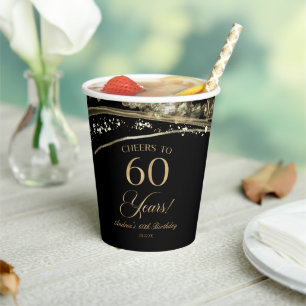 Elegante schwarze Gold-Achat-Party zum 60. Geburts Pappbecher