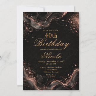 Elegante schwarze Gold-Alkohol-Tinte Einladung