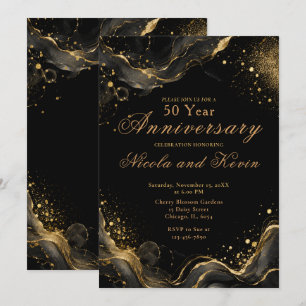 Elegante schwarze Gold-Alkohol-Tinte zum 50. Jubil Einladung