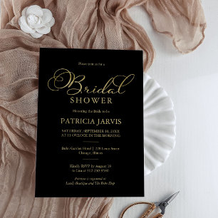 Elegante schwarze Gold-Brautparty Einladung