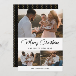 Elegante Schwarze Gold Calligraphie FotoCollage Feiertagskarte