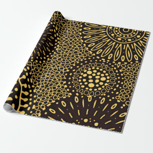 Elegante schwarze Gold-ethnische Blumenverpackung Geschenkpapier