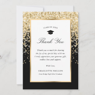 Elegante schwarze Gold-Foto-Abschlussfeier Dankeskarte